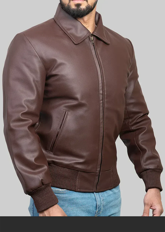 Men's Brown Bomber Leather Jacket