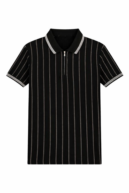 Black Jacquard Zipper Polo