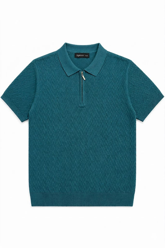 Teal Chevron Flat Knit Polo