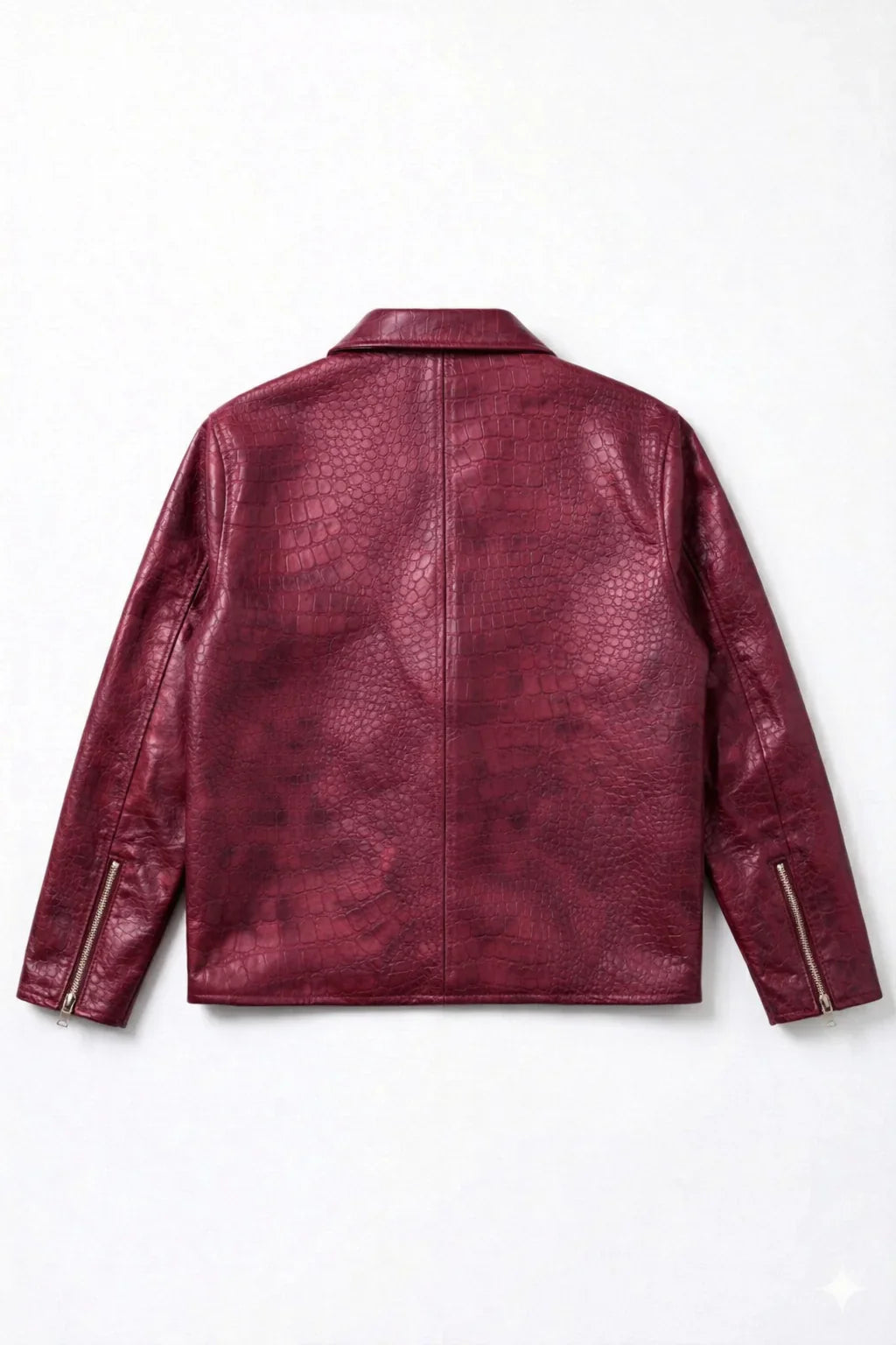 Light Burgundy Croc Embossed Leather Jacket