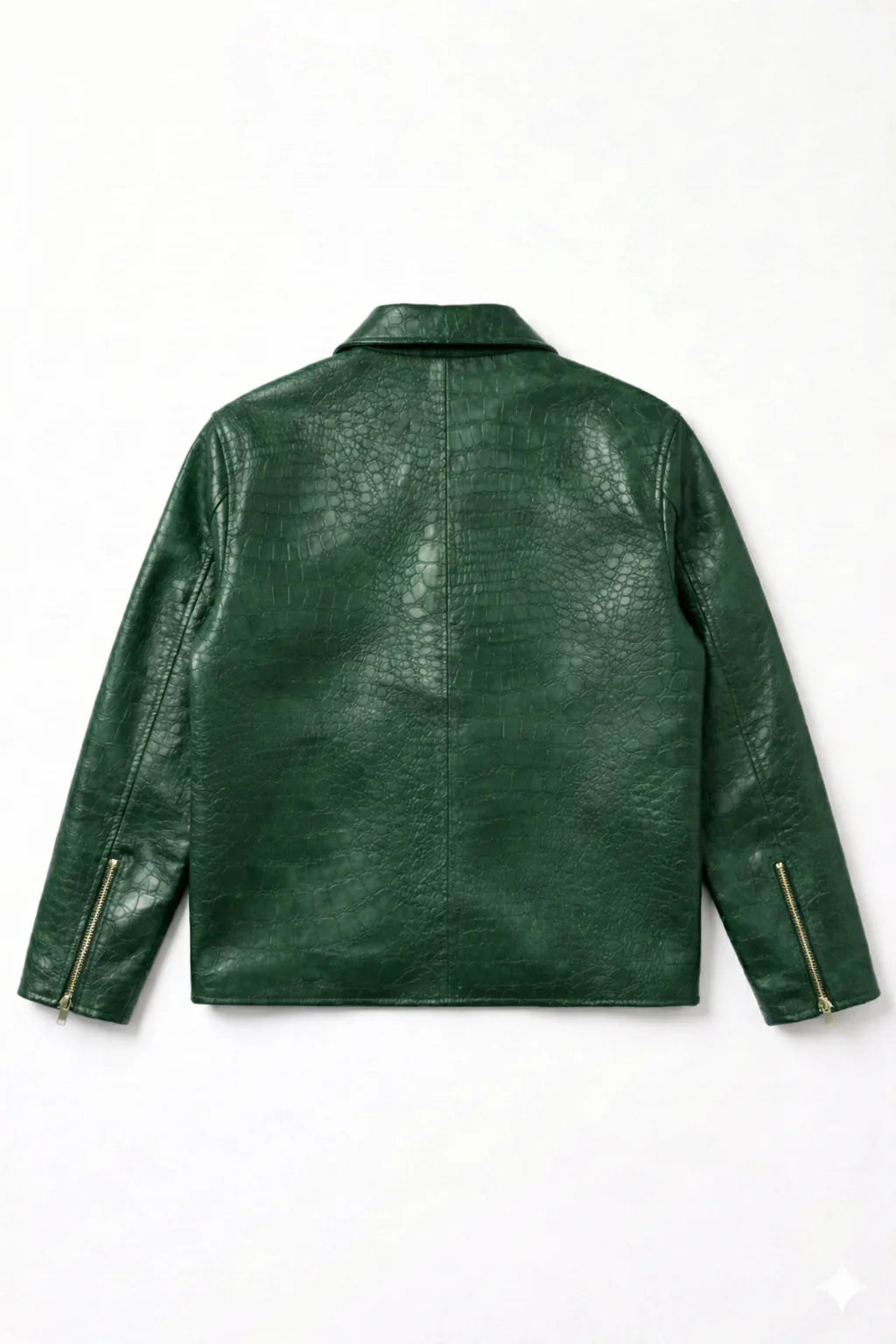 Dark Green Croc Embossed Leather Jacket