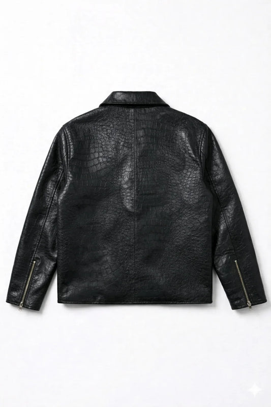 Black Croc Embossed Leather Jacket