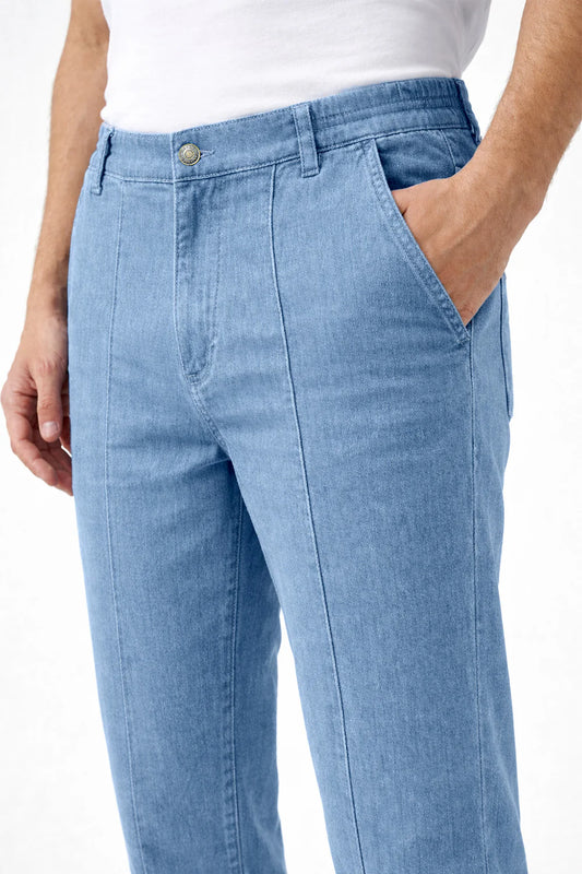 French Terry Light Blue Pleated Denim Jeans
