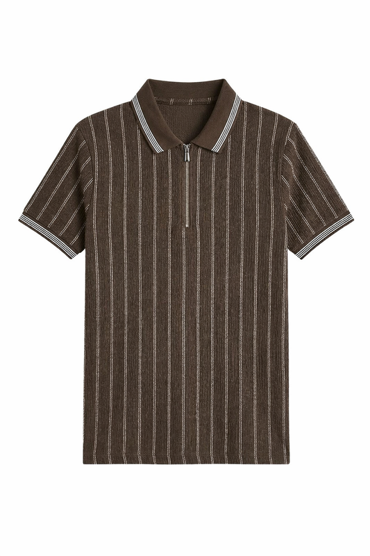 Brown Jacquard Zipper Polo