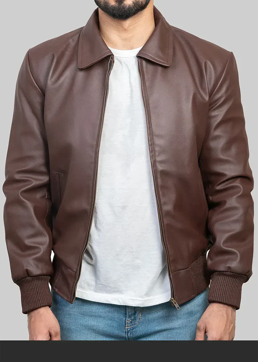 Men's Brown Bomber Leather Jacket