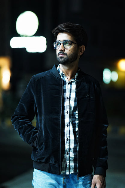 Classic Black Velvet Bomber Jacket – Effortless Winter Style
