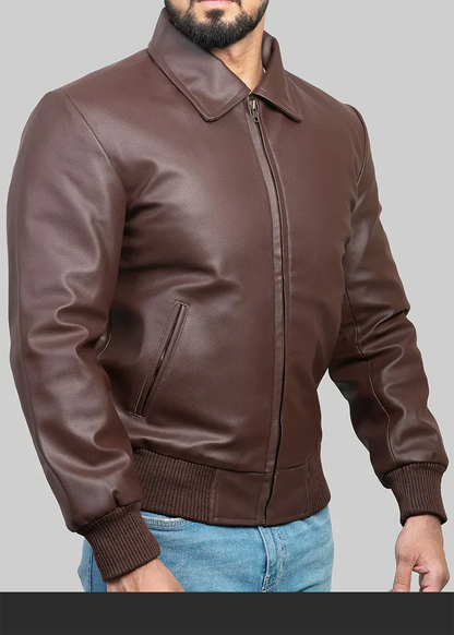 Men's Brown Bomber Leather Jacket