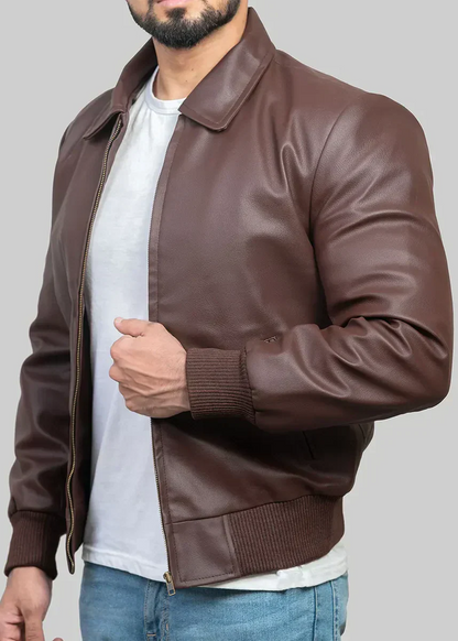 Men's Brown Bomber Leather Jacket