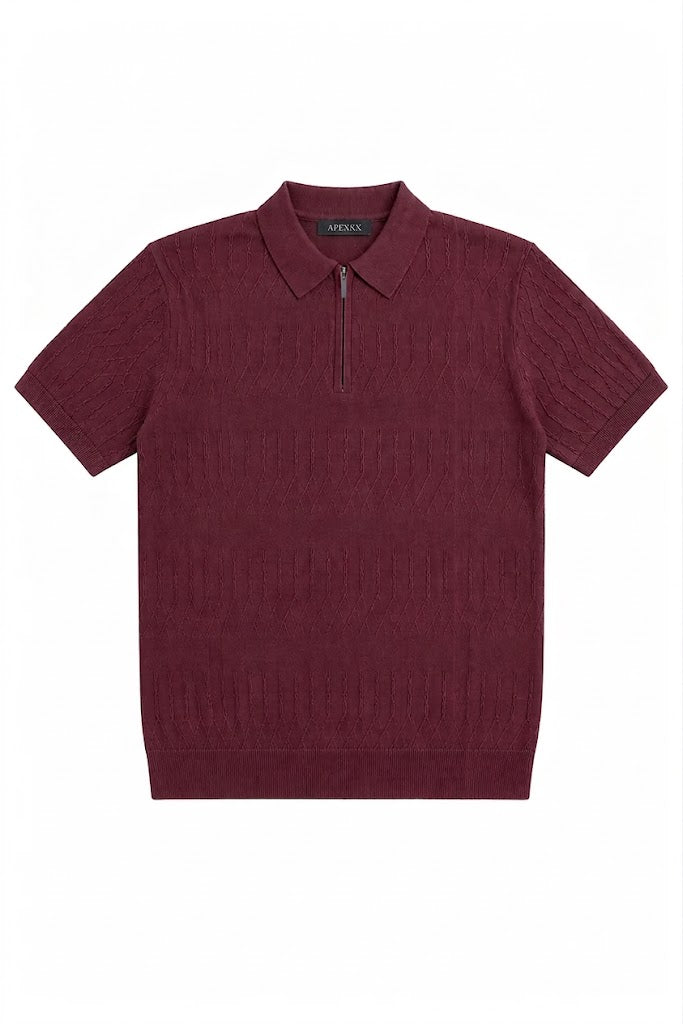Maroon Linkstitch Flat Knit Polo