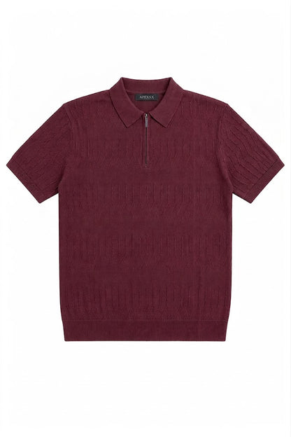 Maroon Linkstitch Flat Knit Polo