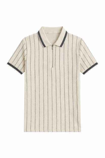 Off White Jacquard Zipper Polo