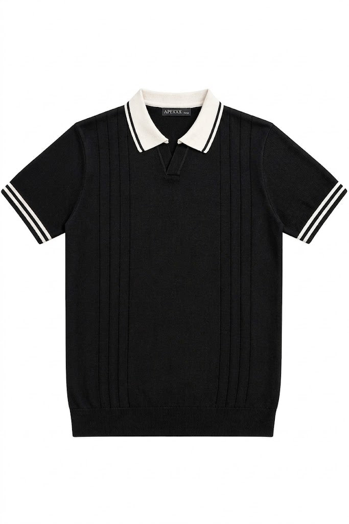 Black Monaco Flat Knit Polo