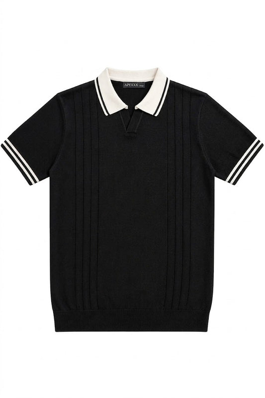 Black Monaco Flat Knit Polo