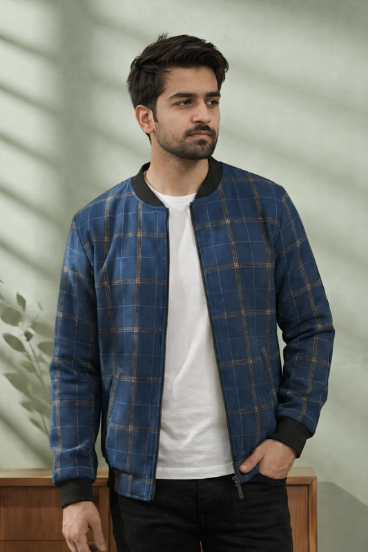 Blue Jacket Quilted-Woolen Check