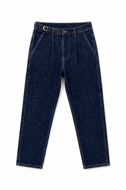 Dark Blue Pleated Gurkha Denim Jeans