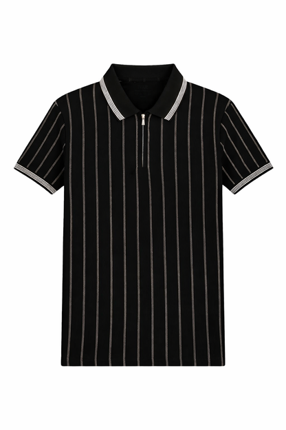 Black Jacquard Zipper Polo