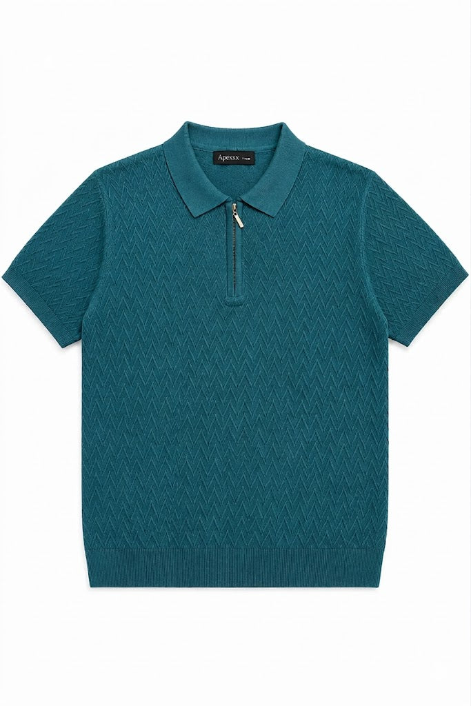 Teal Chevron Flat Knit Polo