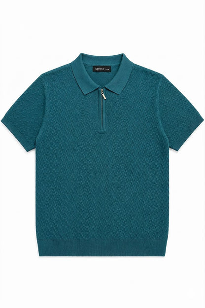 Teal Chevron Flat Knit Polo
