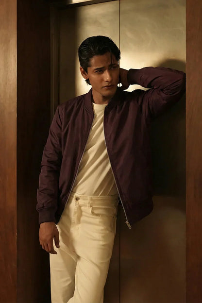 Burgundy Windshell Bomber Jacket