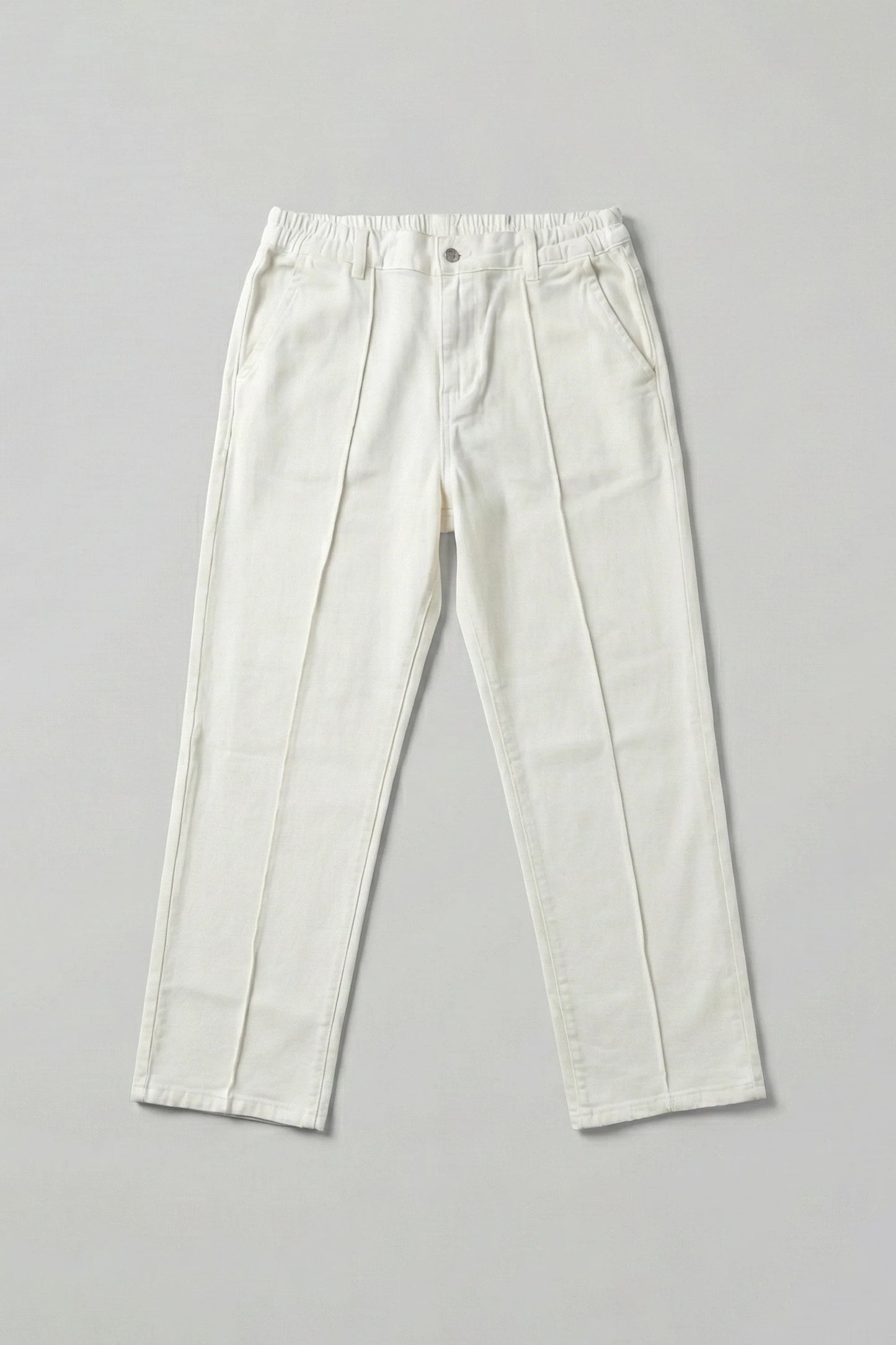White Stapered Denim Pants