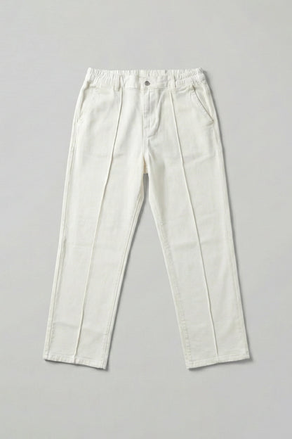 White Stapered Denim Pants