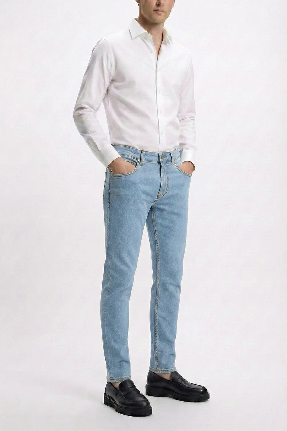Ice Blue Denim with Golden Thread Jeans
