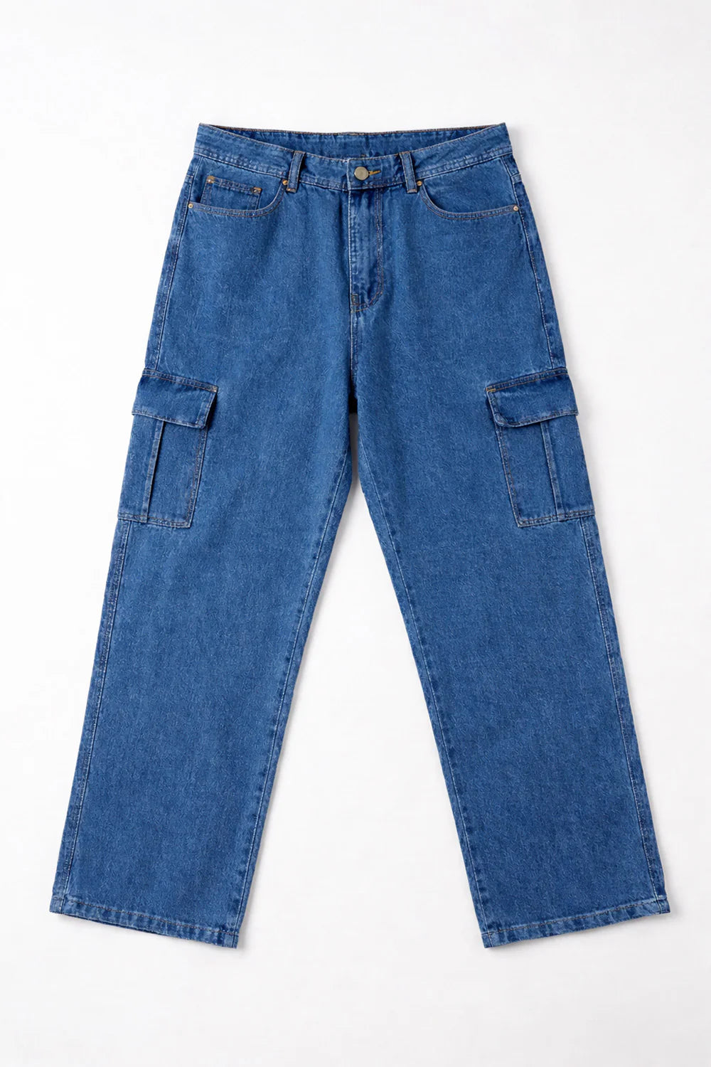 Straight Fit Mid Blue Denim Cargos Jeans