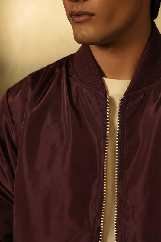 Burgundy Windshell Bomber Jacket