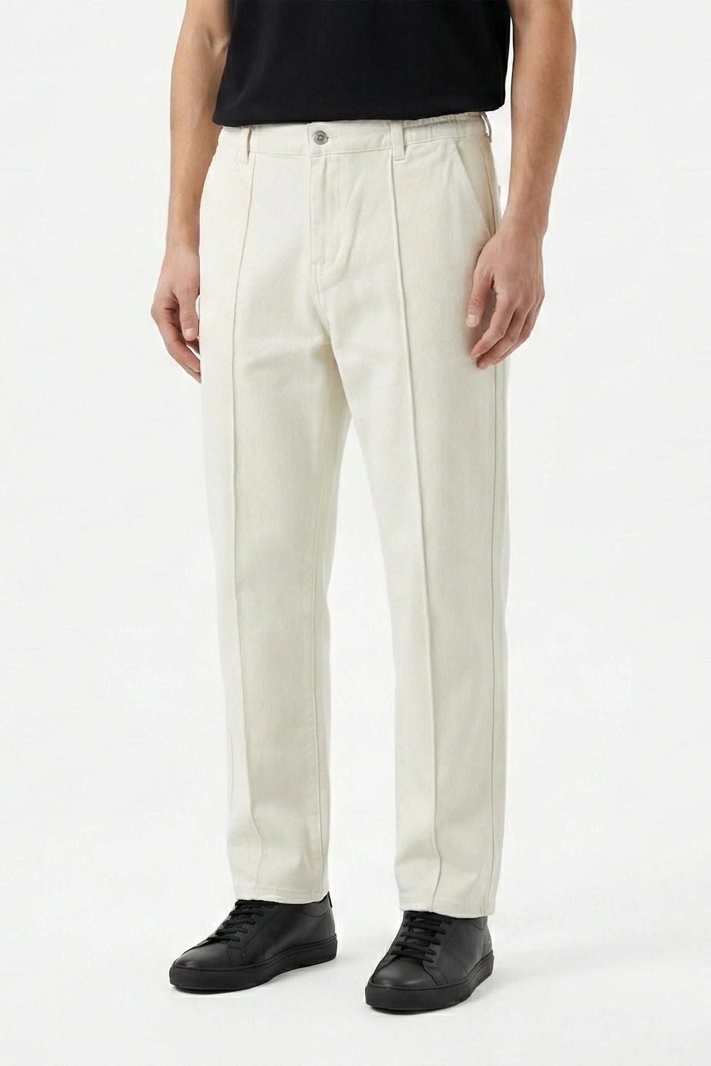 White Stapered Denim Pants