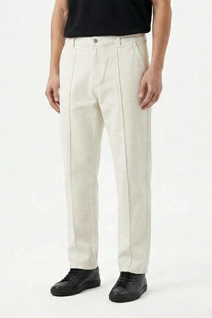 White Stapered Denim Pants