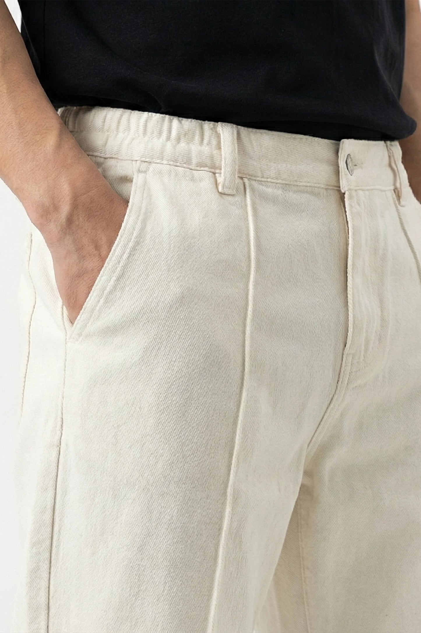 White Stapered Denim Pants