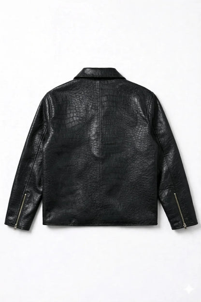 Black Croc Embossed Leather Jacket