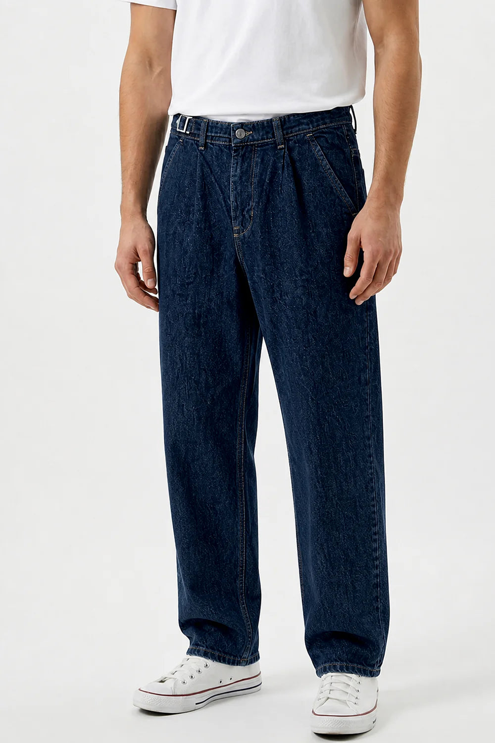 Dark Blue Pleated Gurkha Denim Jeans