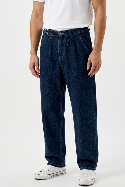 Dark Blue Pleated Gurkha Denim Jeans