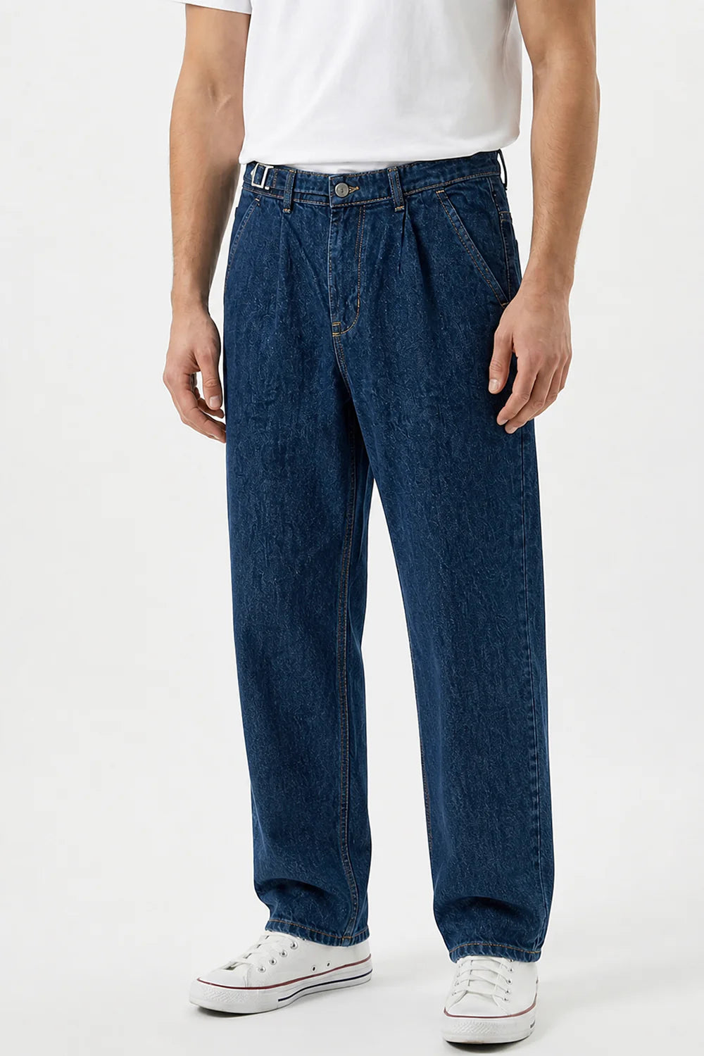 Mid Blue Pleated Gurkha Denim Jeans