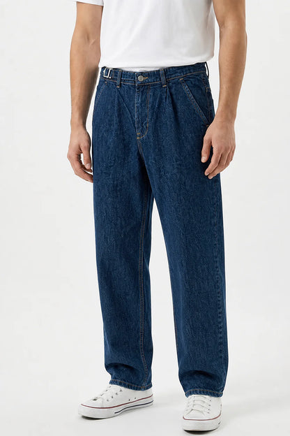 Mid Blue Pleated Gurkha Denim Jeans