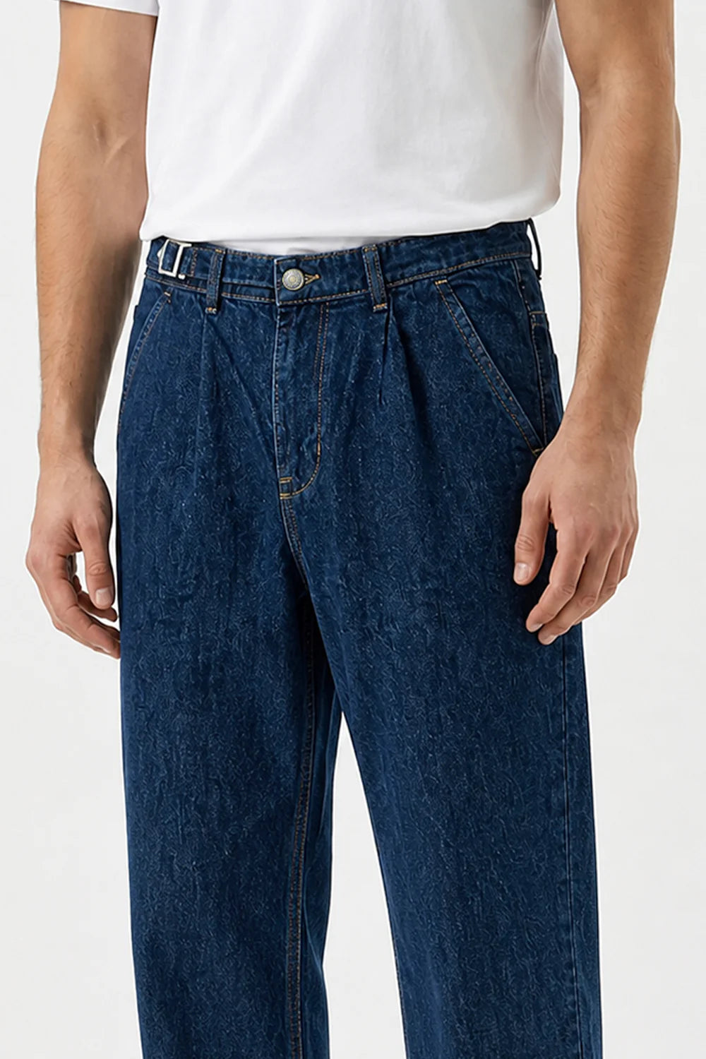 Mid Blue Pleated Gurkha Denim Jeans