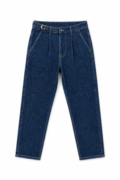 Mid Blue Pleated Gurkha Denim Jeans