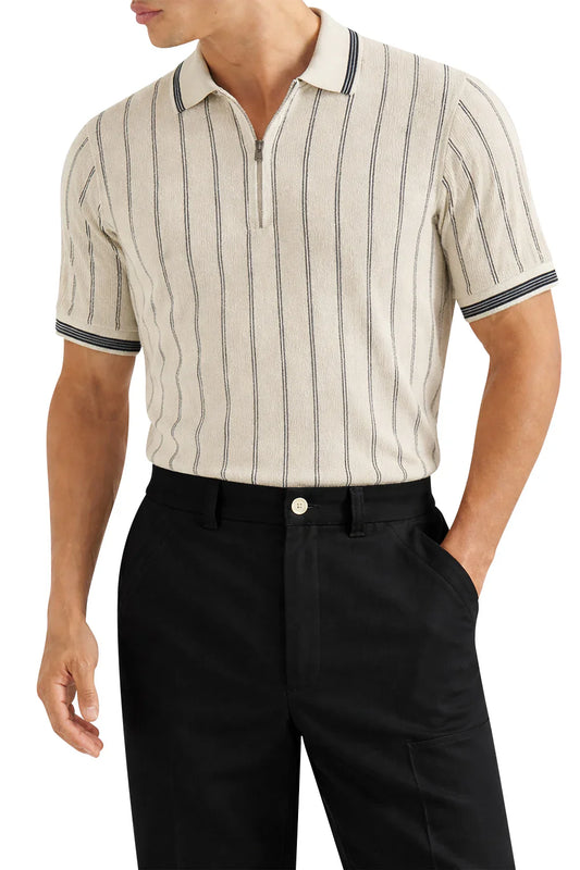 Off White Jacquard Zipper Polo
