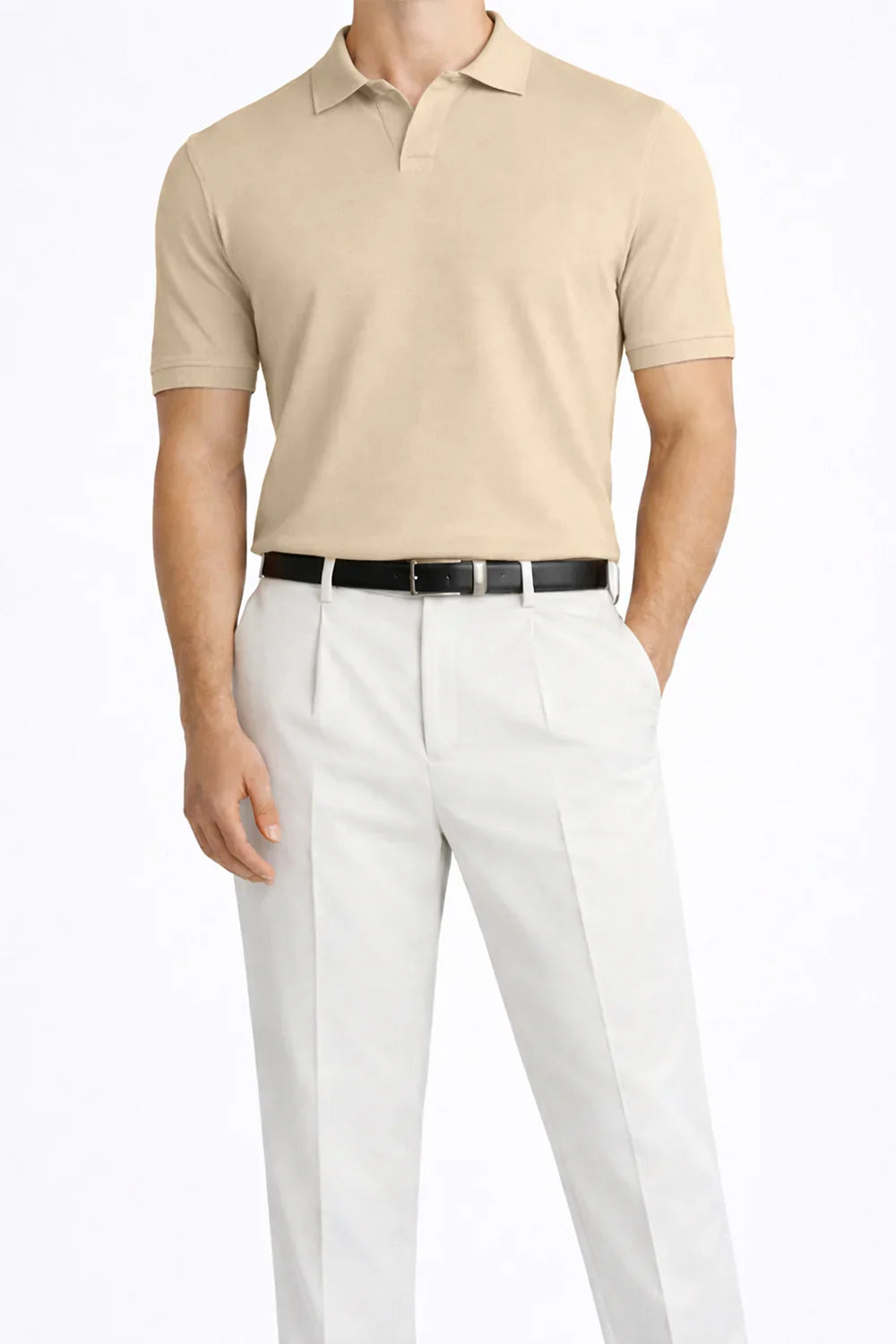 Beige Johnny Collar Polo