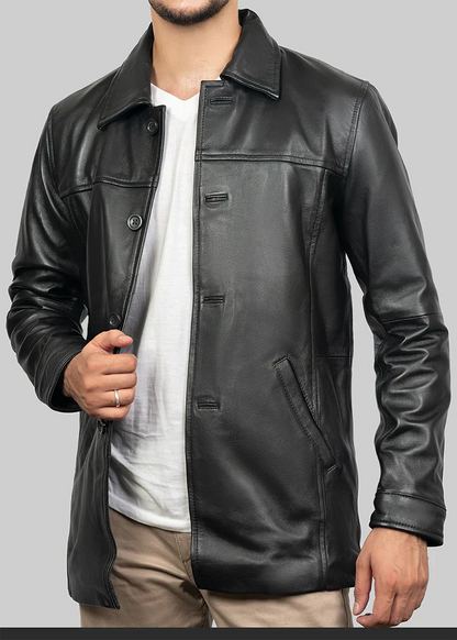 Men’s Classic Short Trench Coat - Leather