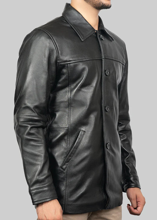 Men’s Classic Short Trench Coat - Leather
