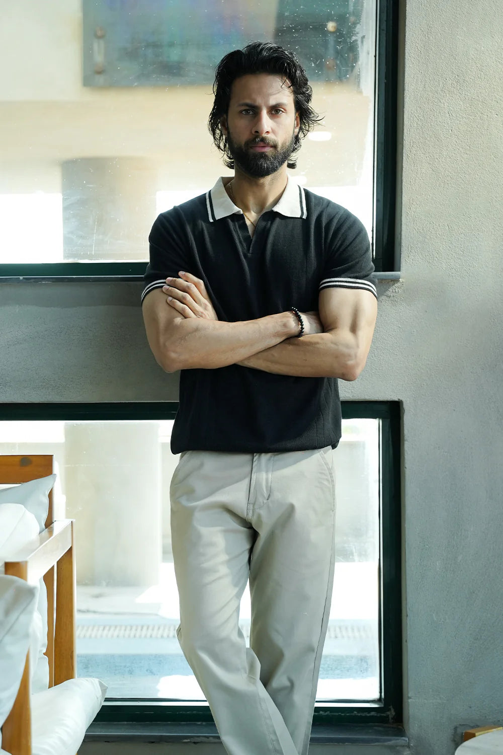 Black Monaco Flat Knit Polo