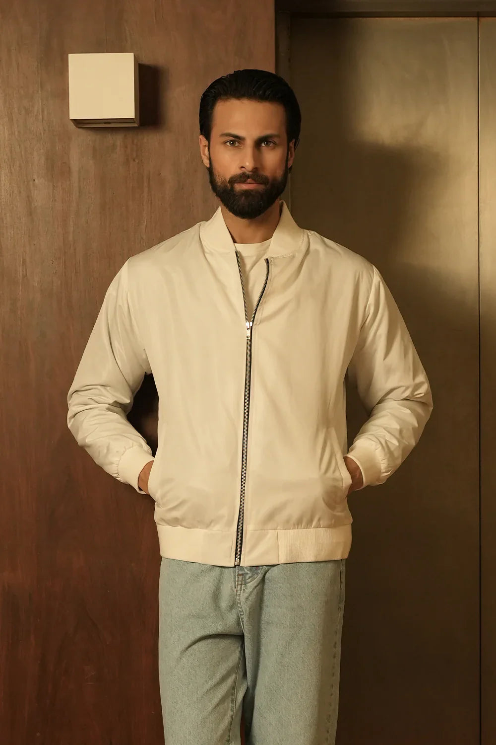 White Windshell Bomber Jacket