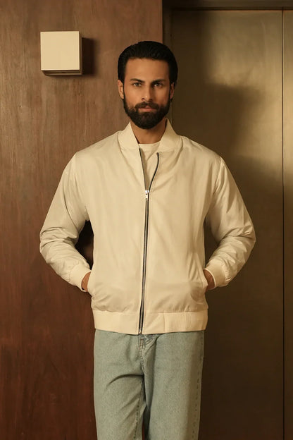 White Windshell Bomber Jacket