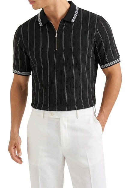 Black Jacquard Zipper Polo
