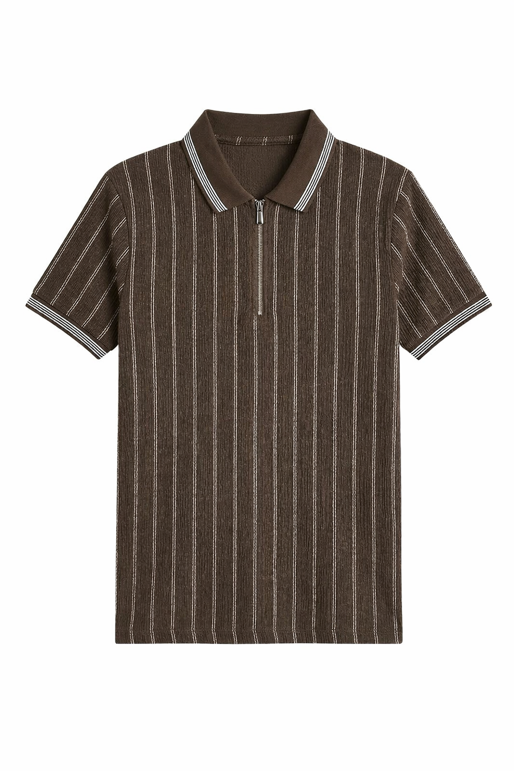 Brown Jacquard Zipper Polo