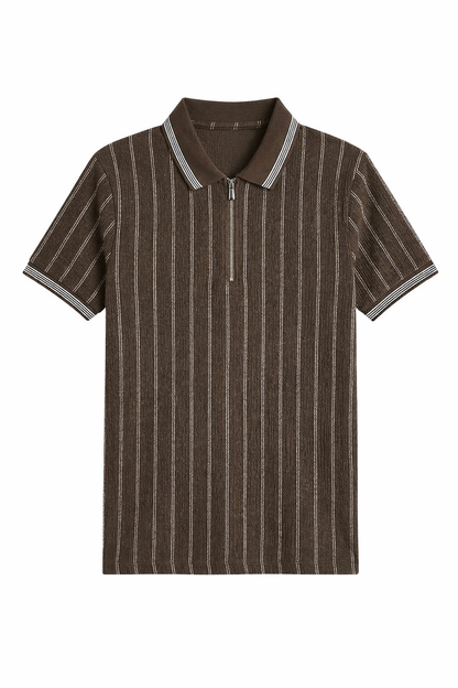Brown Jacquard Zipper Polo